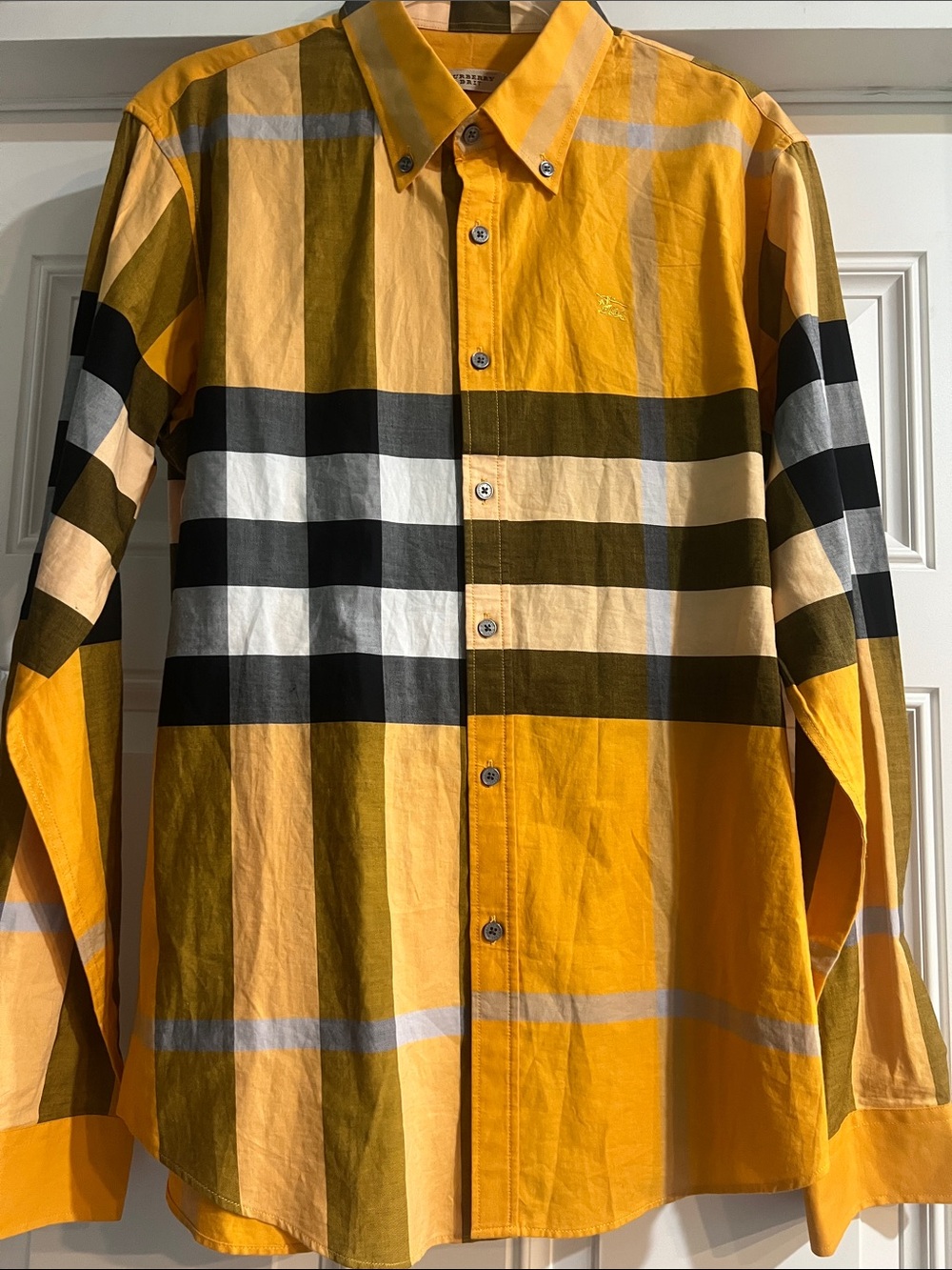 BURBERRY Brit Yellow/Black Plaid Long Sleeve Dress Shirt Size XL NWOT